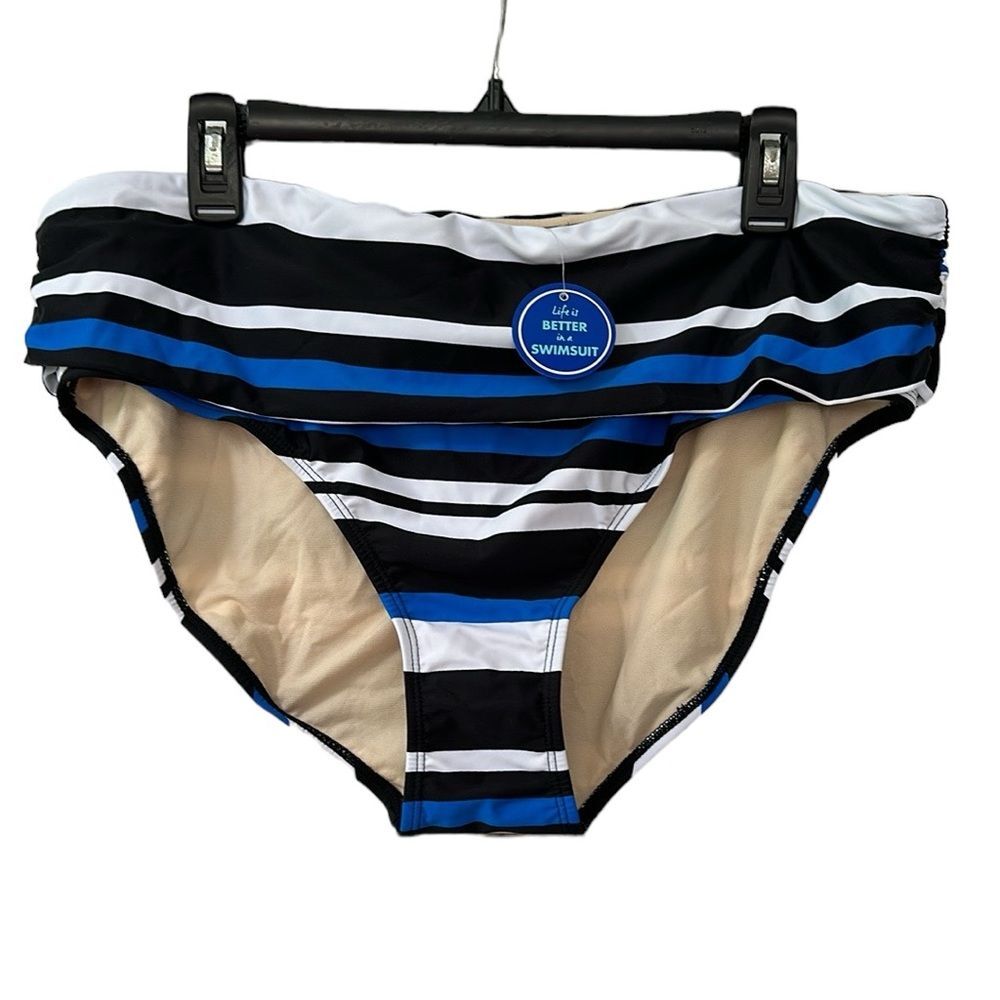 Swimsuits For All Foldover Striped Swim Brief NEW Size 18